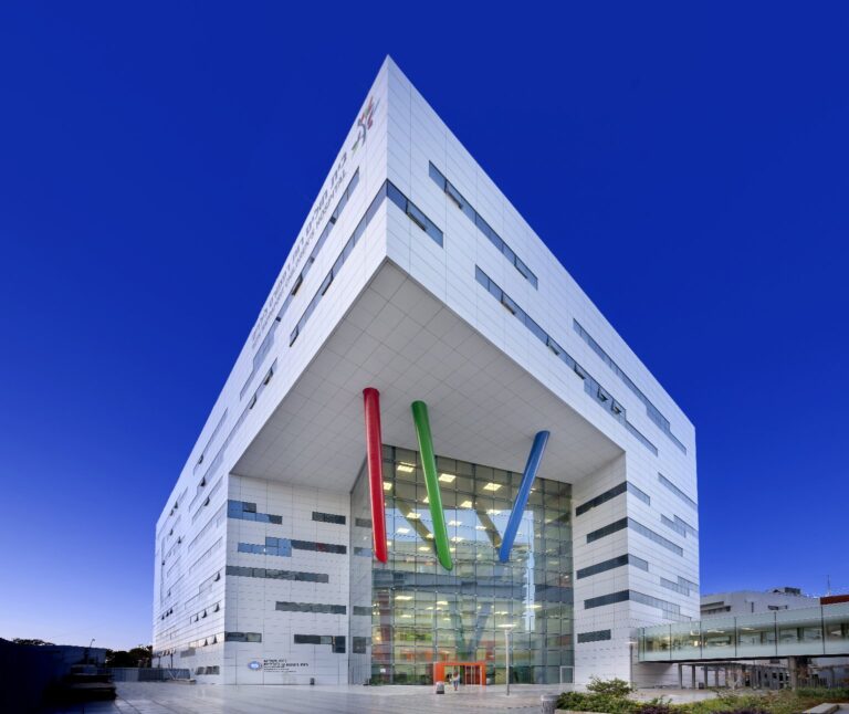 The Ruth Rappaport Children's Hospital building with its colorful crayon columns